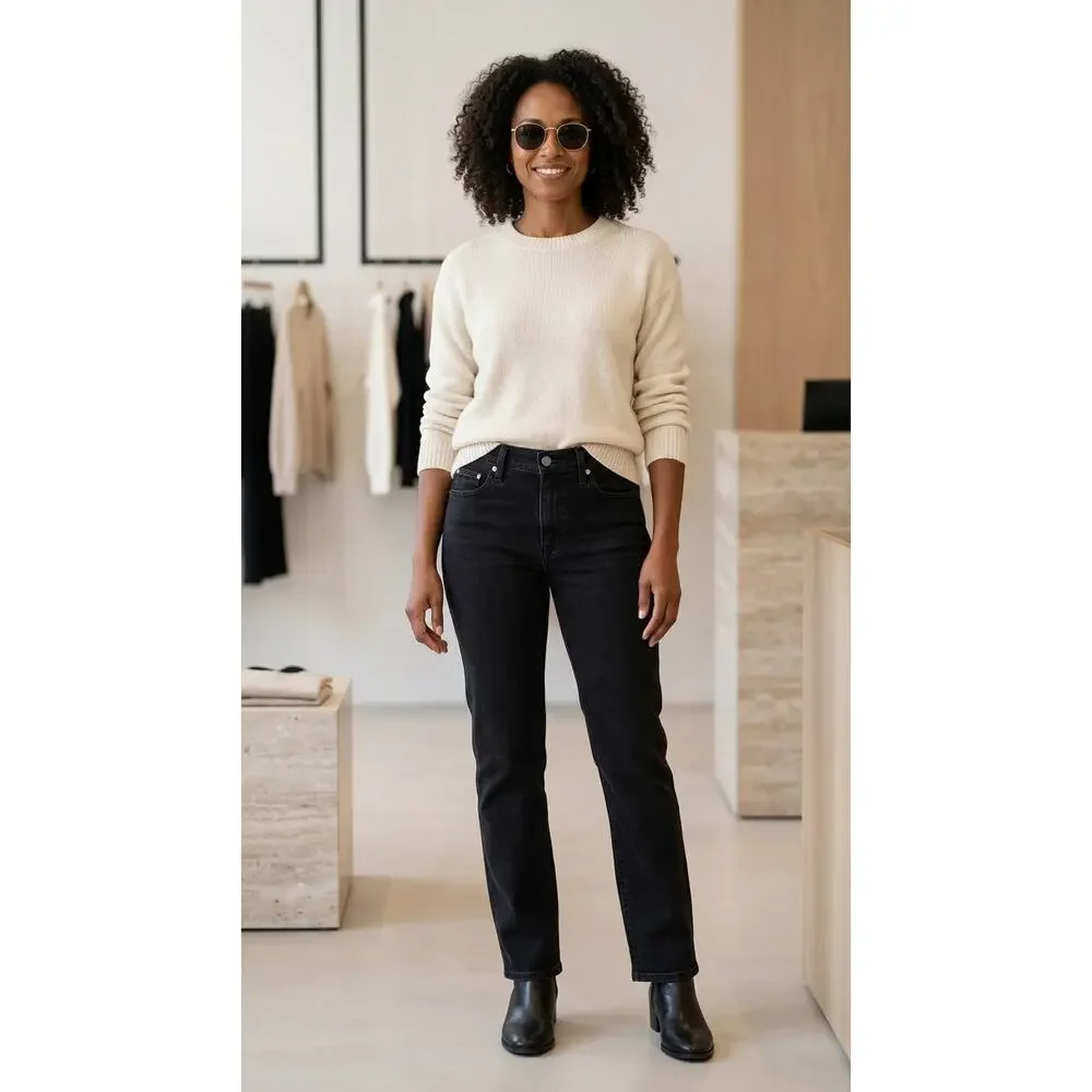 Levi's 505 Straight Leg Black Denim Jeans Pockets Women See Measurements